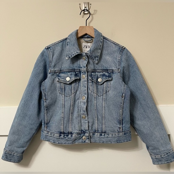 Zara Light Denim Wash Sherpa Jean Jacket Size Small - Picture 4 of 11